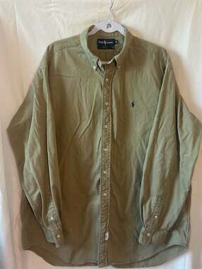 Vintage Ralph Lauren Made in USA Olive Green 100% Cotton Button Down Shirt XL